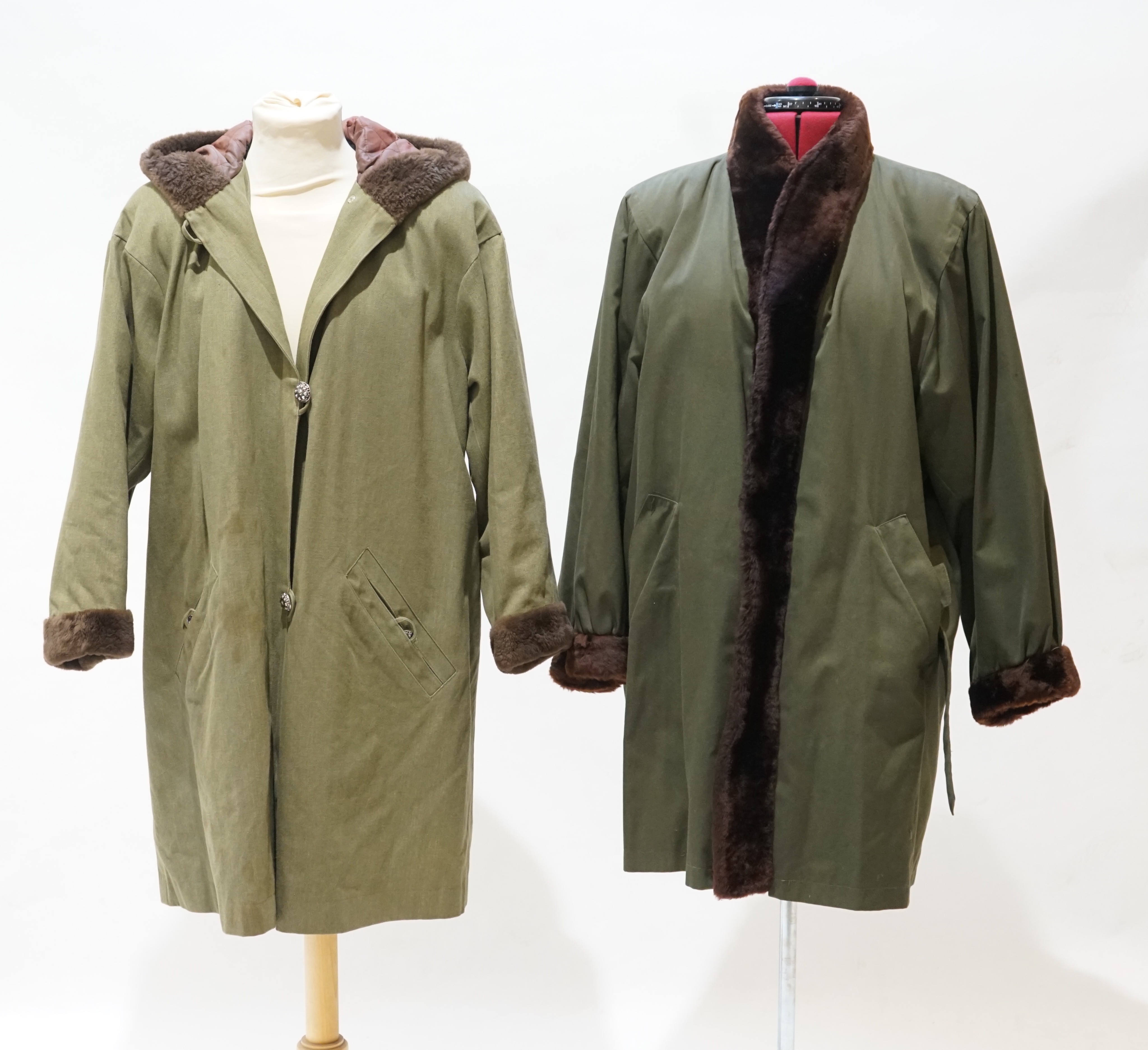 Two ladies Yves Saint Laurent coats, both rabbit fur lined, Italian size 42 & 34